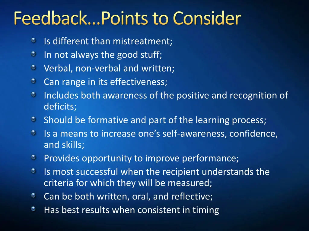 feedback points to consider