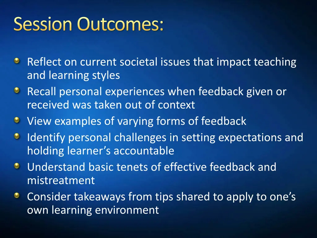 session outcomes