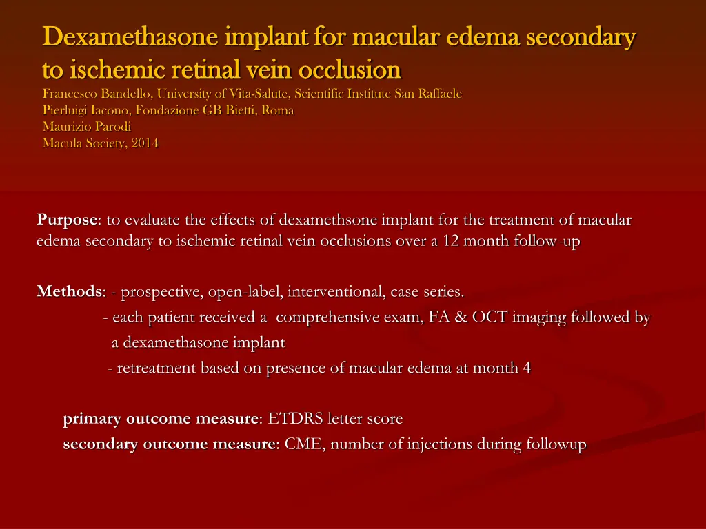 dexamethasone implant for macular edema secondary