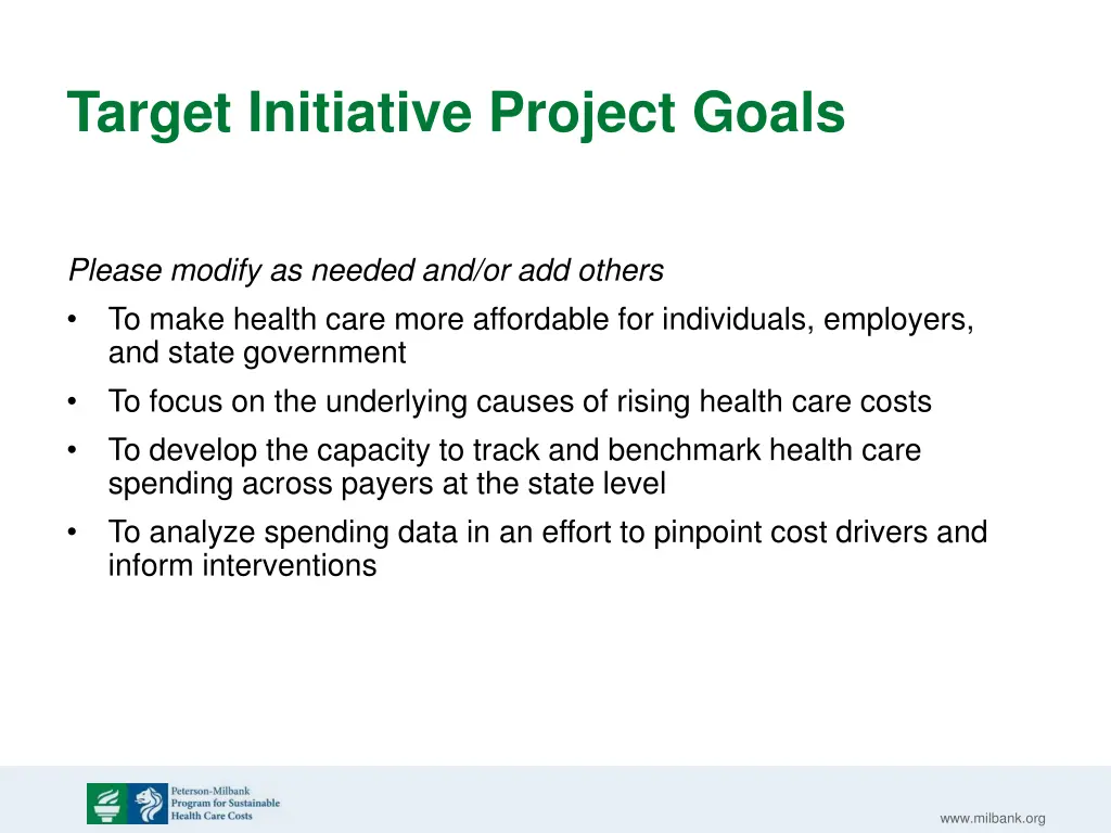 target initiative project goals