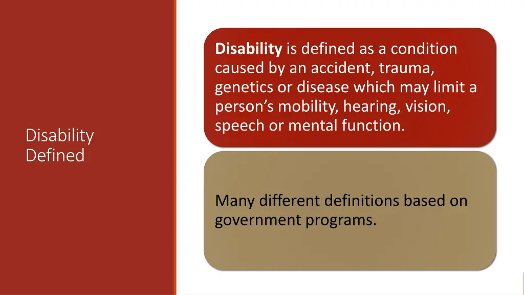 disability is defined as a condition caused