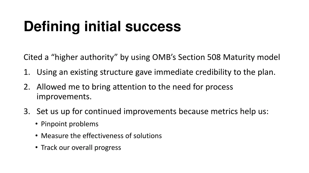 defining initial success