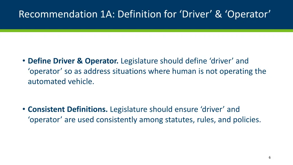 recommendation 1a definition for driver operator