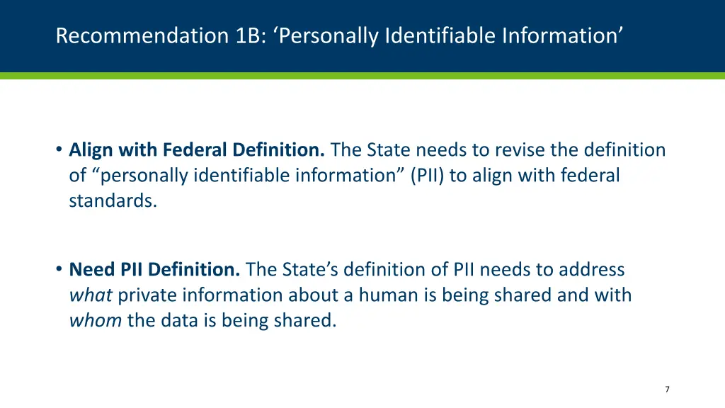 recommendation 1b personally identifiable