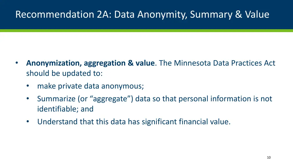 recommendation 2a data anonymity summary value