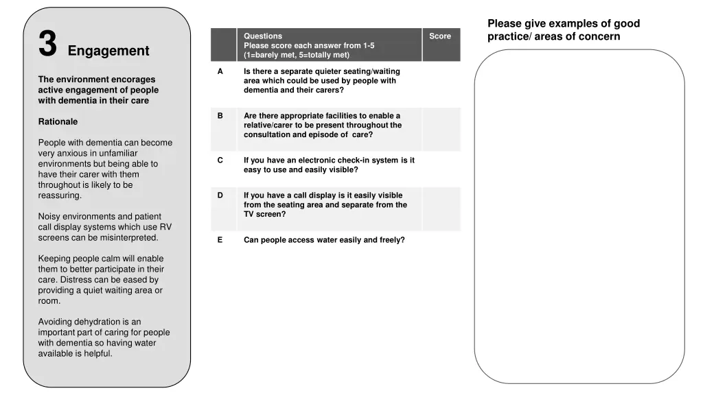 please give examples of good practice areas 1