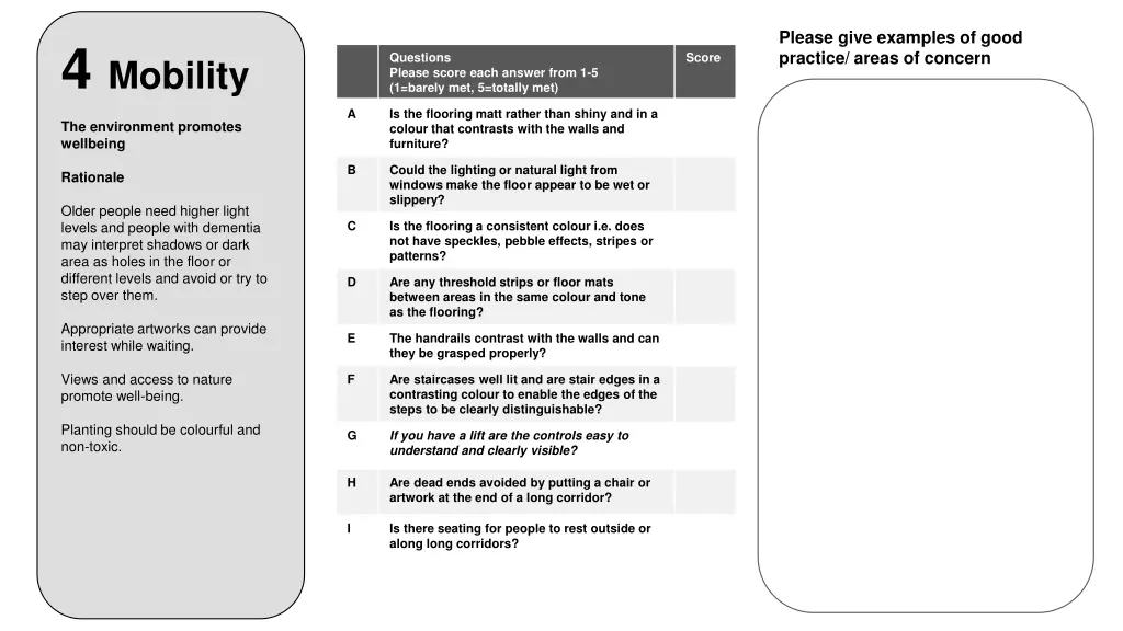 please give examples of good practice areas 2