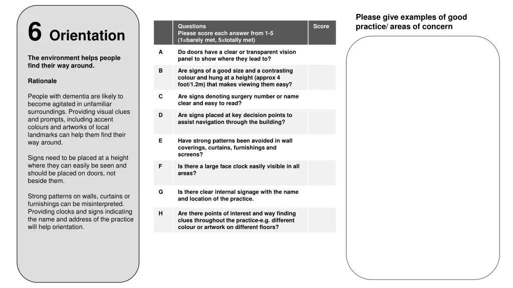 please give examples of good practice areas 4