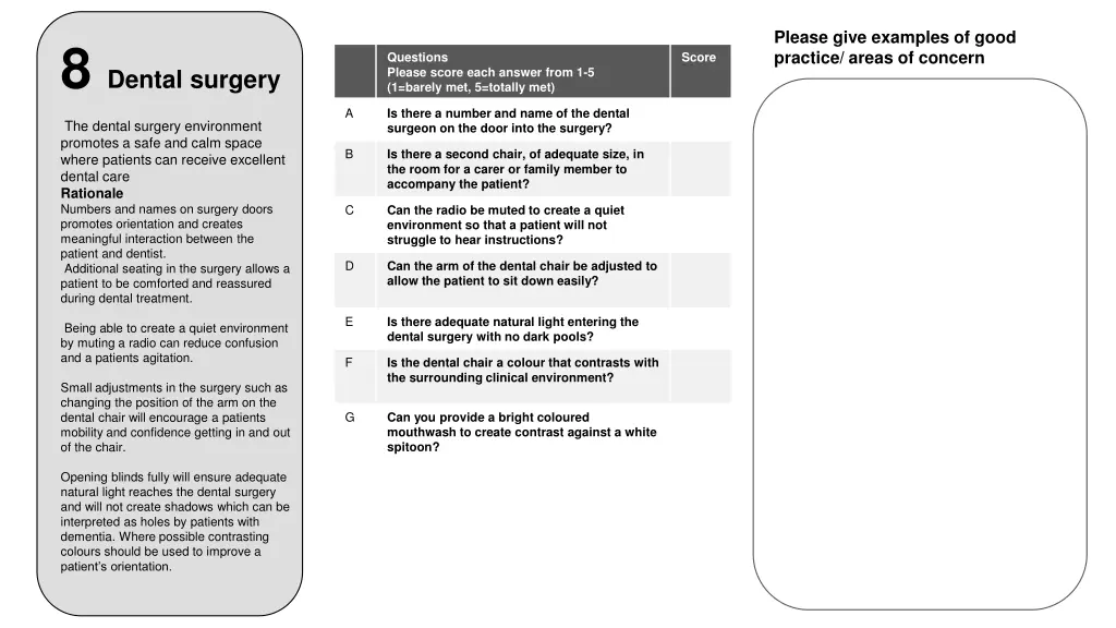 please give examples of good practice areas 6