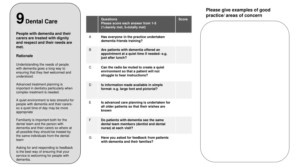 please give examples of good practice areas 7