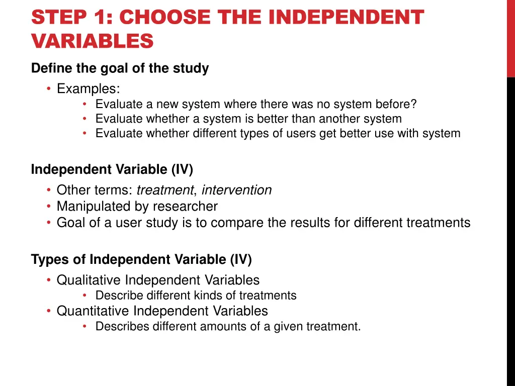 step 1 choose the independent variables define