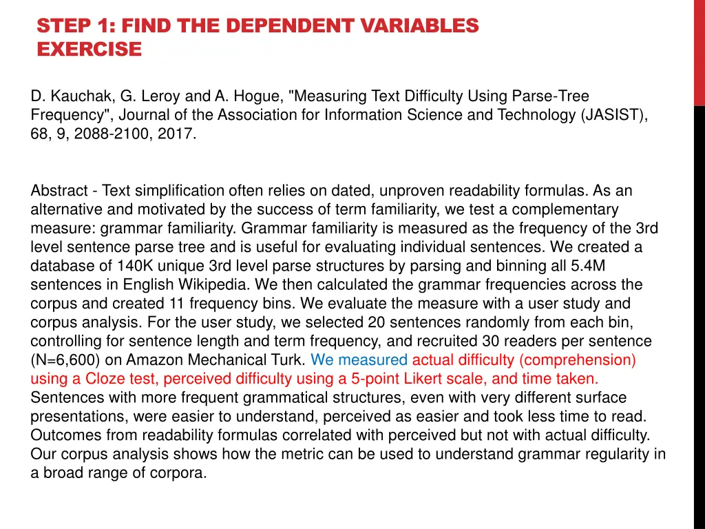 step 1 find the dependent variables exercise 1