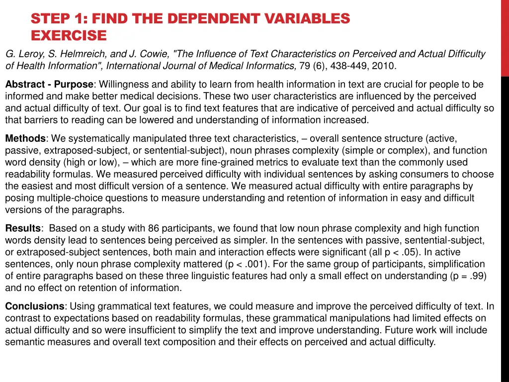 step 1 find the dependent variables exercise 4