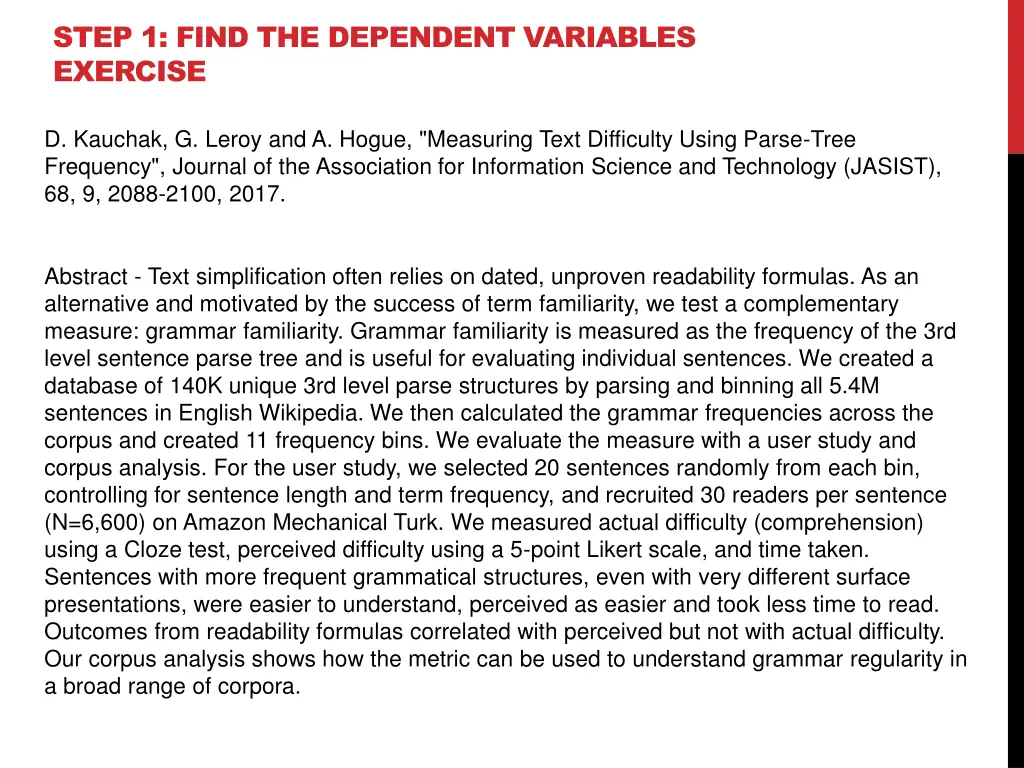 step 1 find the dependent variables exercise