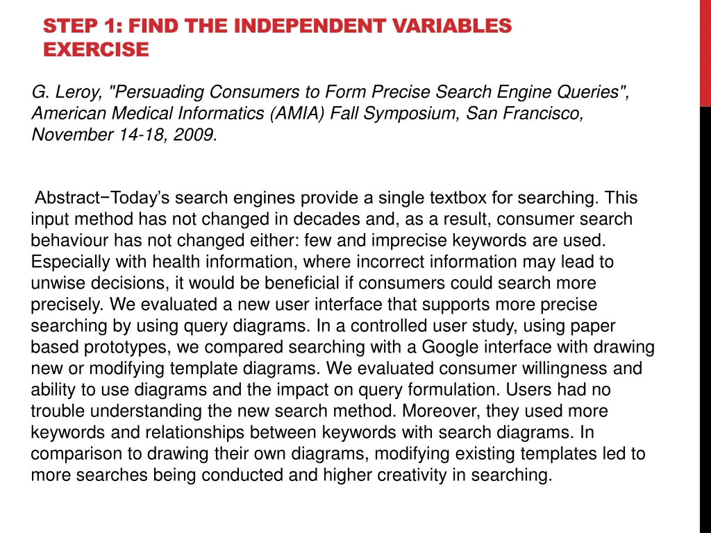 step 1 find the independent variables exercise 2