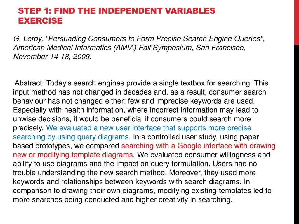 step 1 find the independent variables exercise 3