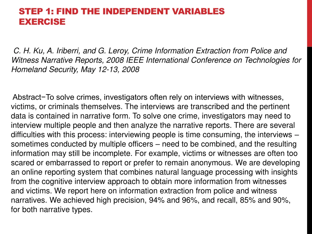 step 1 find the independent variables exercise 4