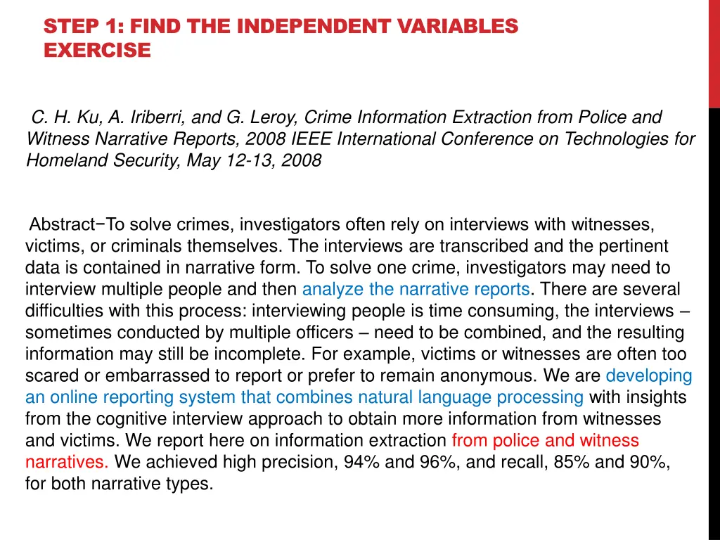 step 1 find the independent variables exercise 5