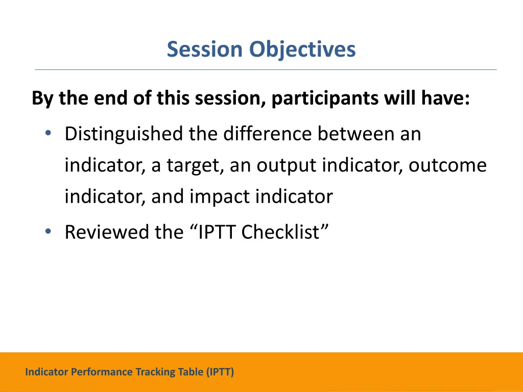 session objectives