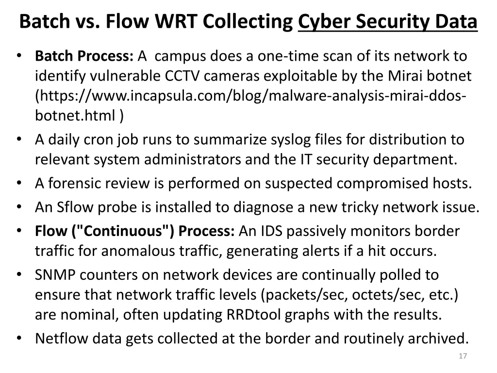 batch vs flow wrt collecting cyber security data