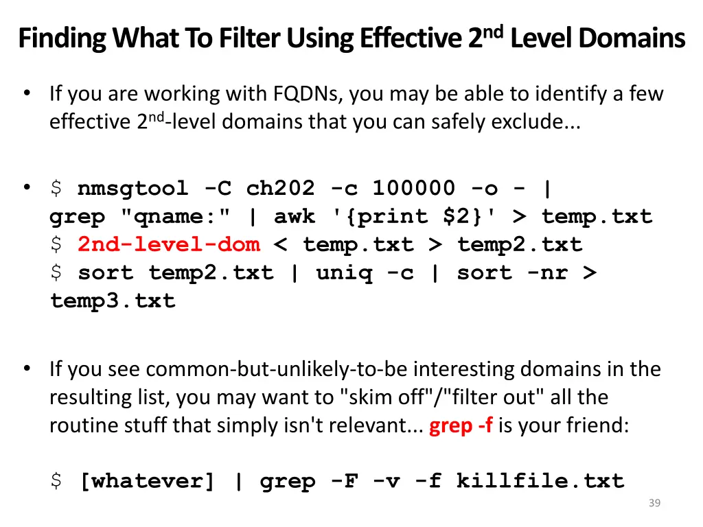 finding what to filter using effective 2 nd level