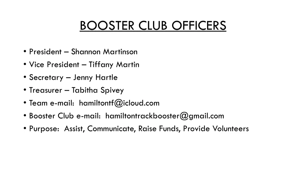 booster club officers