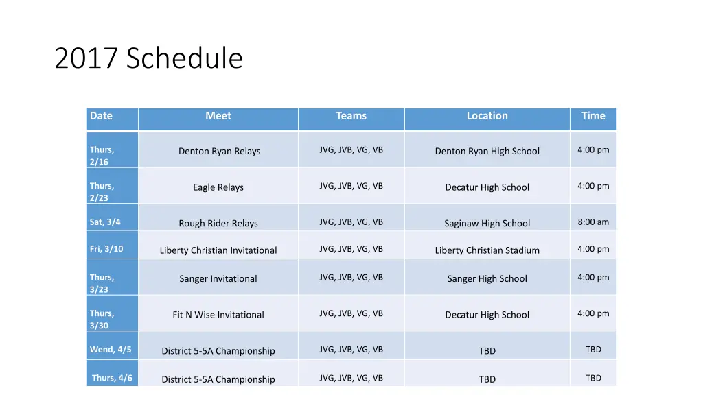 2017 schedule