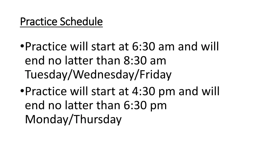 practice schedule practice schedule