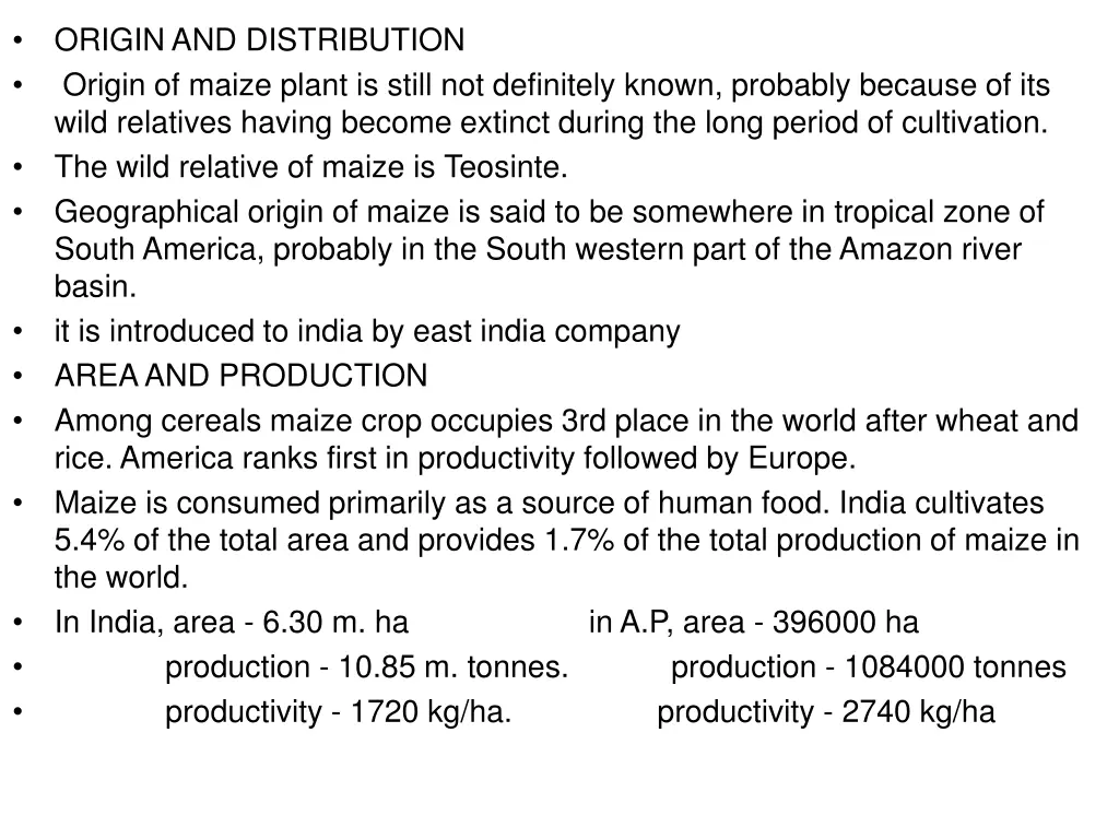 origin and distribution origin of maize plant