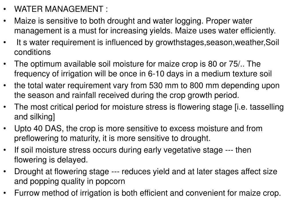 water management maize is sensitive to both