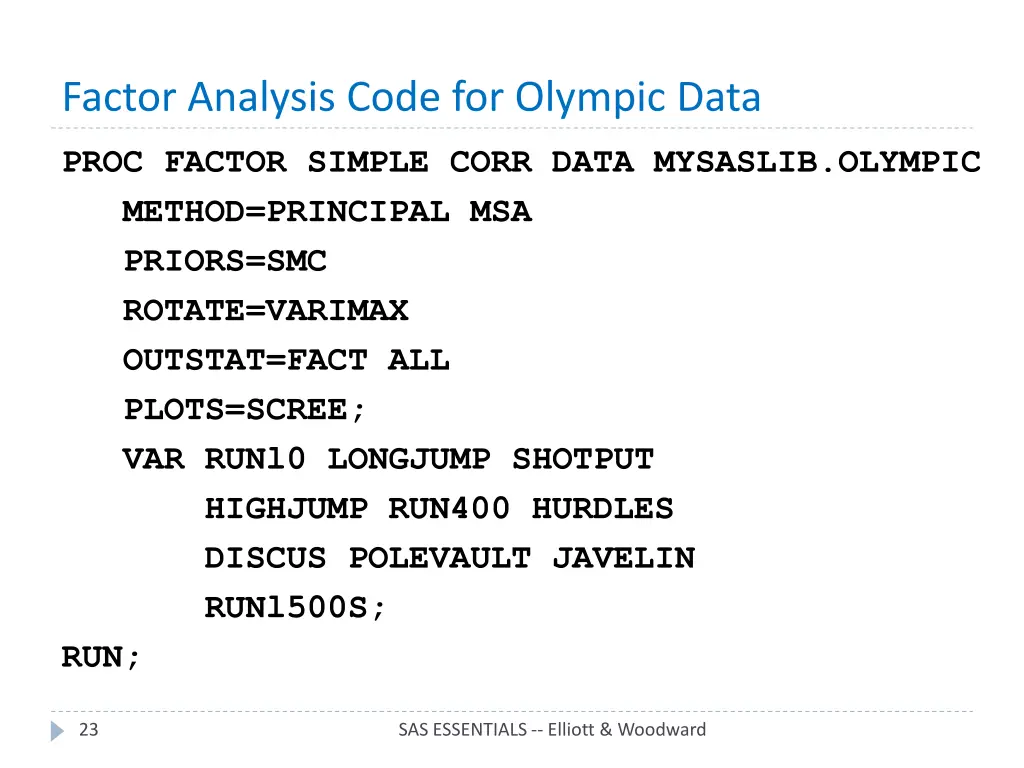 factor analysis code for olympic data