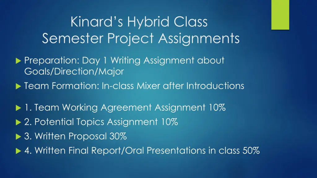 kinard s hybrid class semester project assignments