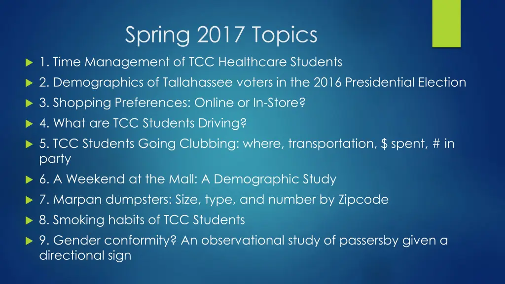 spring 2017 topics