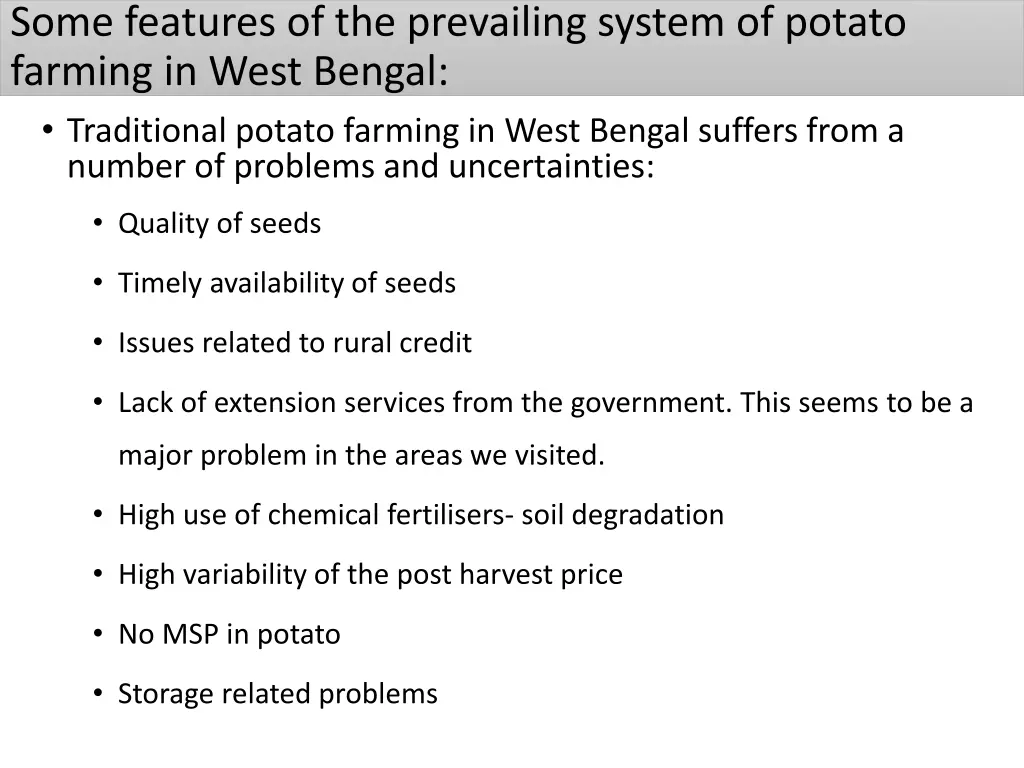 some features of the prevailing system of potato