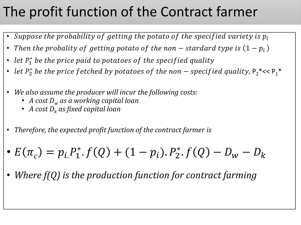 the profit function of the contract farmer