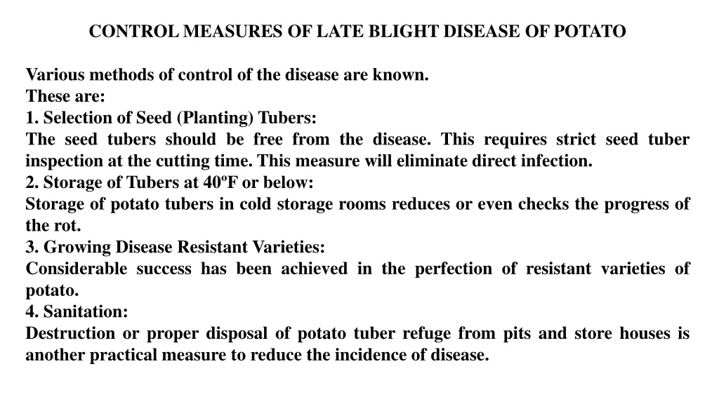 control measures of late blight disease of potato