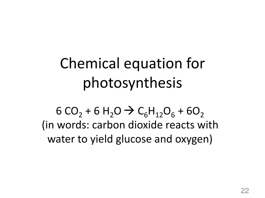 chemical equation for photosynthesis