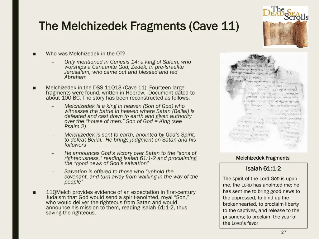 the melchizedek fragments cave 11 the melchizedek