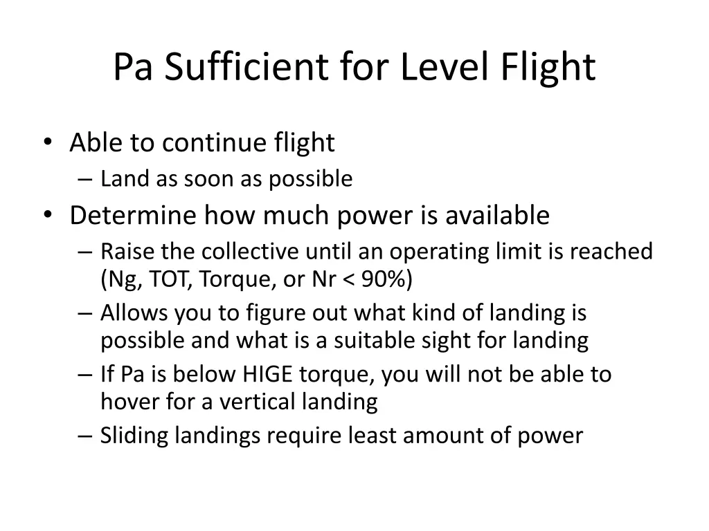 pa sufficient for level flight