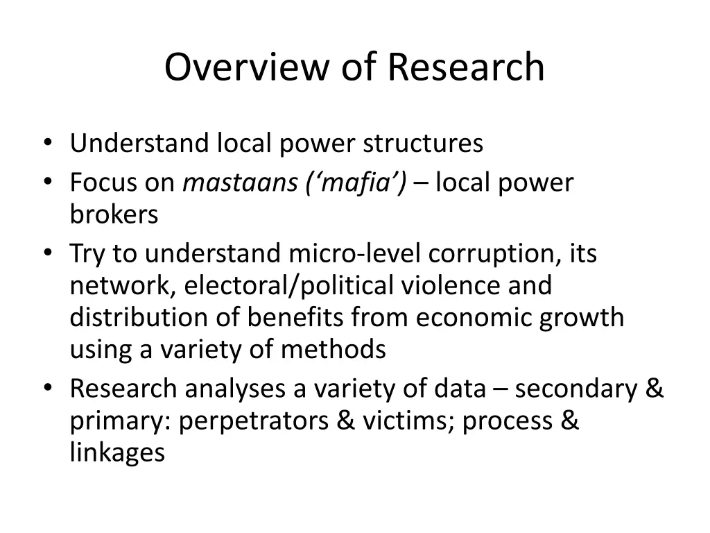 overview of research