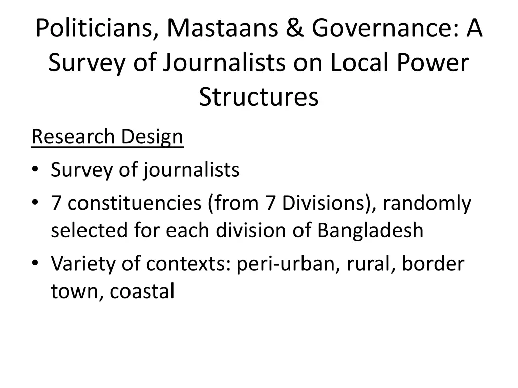 politicians mastaans governance a survey