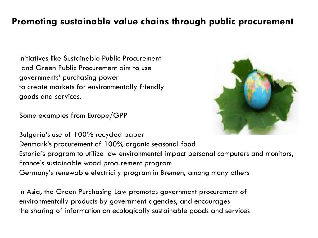 promoting sustainable value chains through public