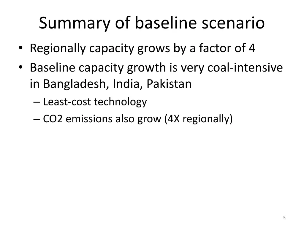 summary of baseline scenario