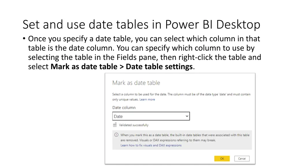 set and use date tables in power bi desktop once