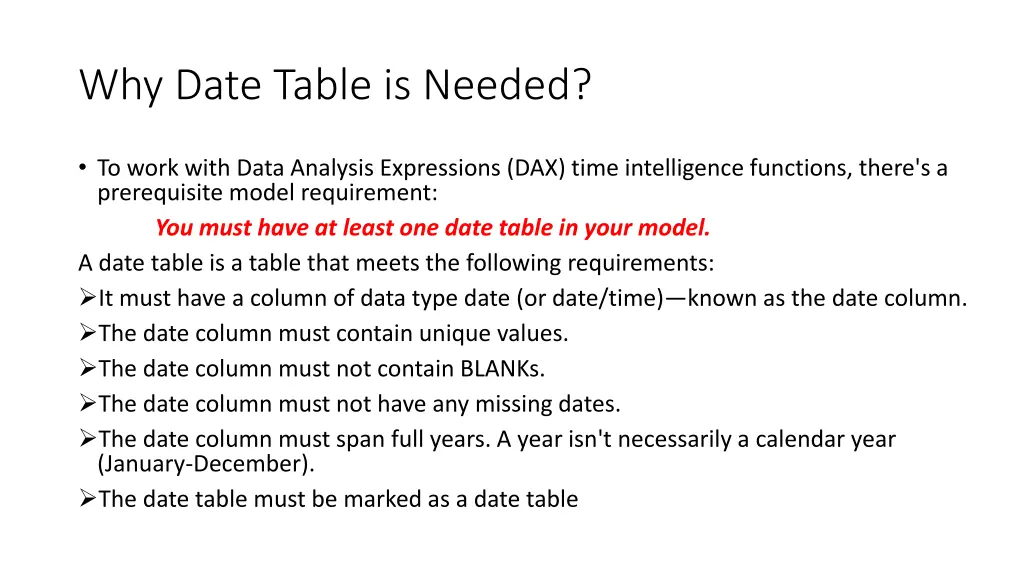 why date table is needed