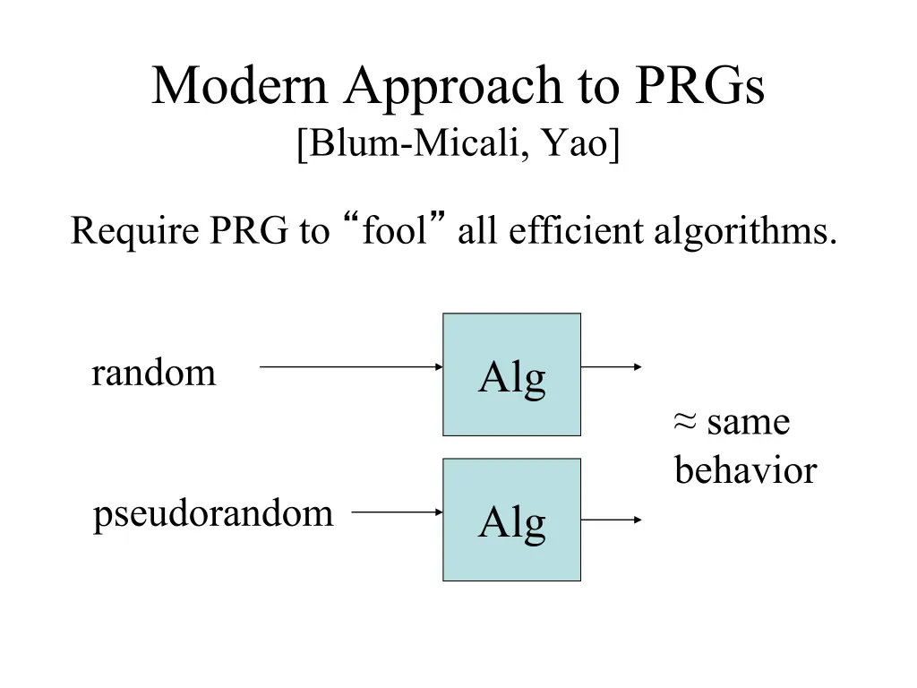 modern approach to prgs blum micali yao