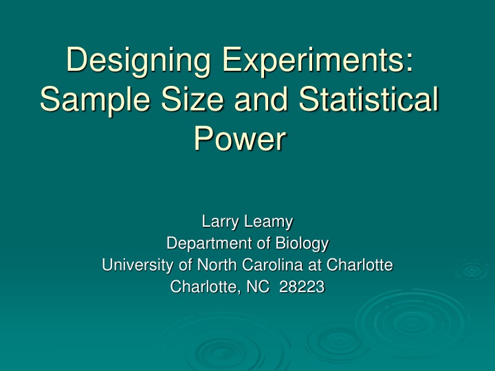 designing experiments sample size and statistical