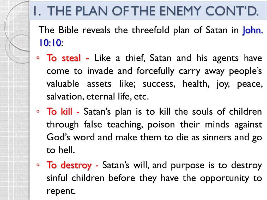 1 the plan of the enemy cont d