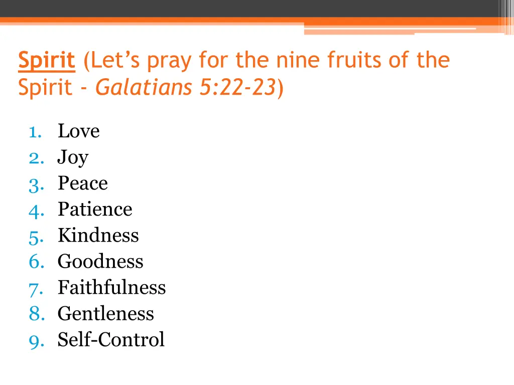 spirit let s pray for the nine fruits