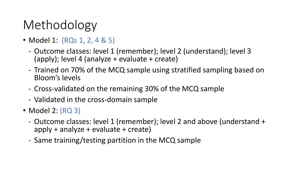 methodology model 1 rqs 1 2 4 5 outcome classes